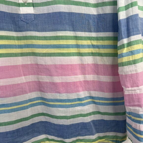 Talbots Petite Top Size LP L Popover Top Striped White Pink Blouse Pastel Collar - Picture 5 of 11